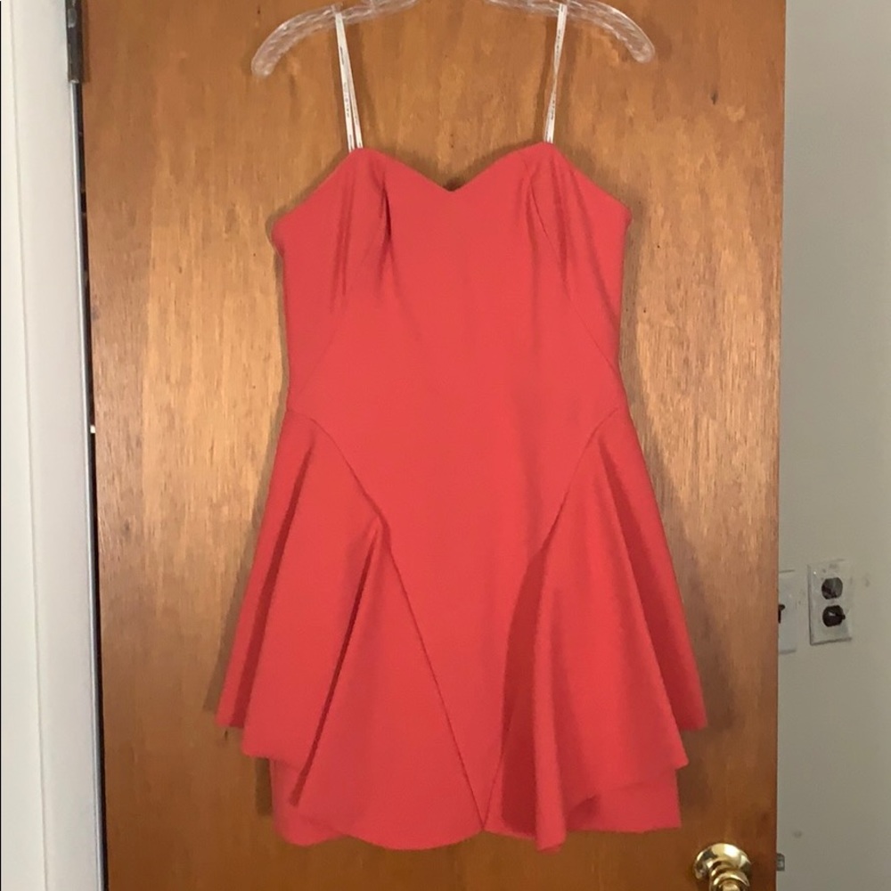 Strapless peach Halston mini dress